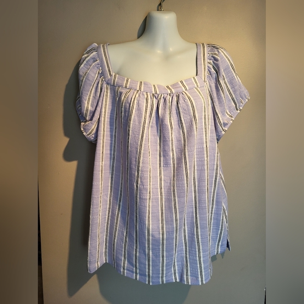 Cleo Petites Striped Puff Sleeve Top